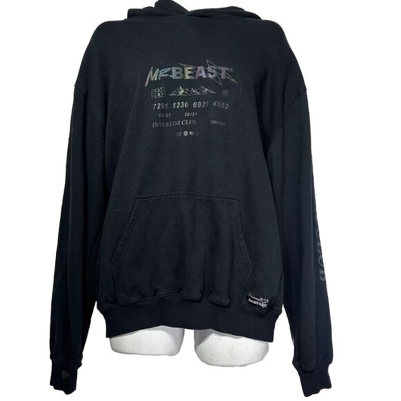 Mr Beast Investor Club Reflective Black Pullover Hoodie Sweatshirt Size XL - Picture 1 of 11
